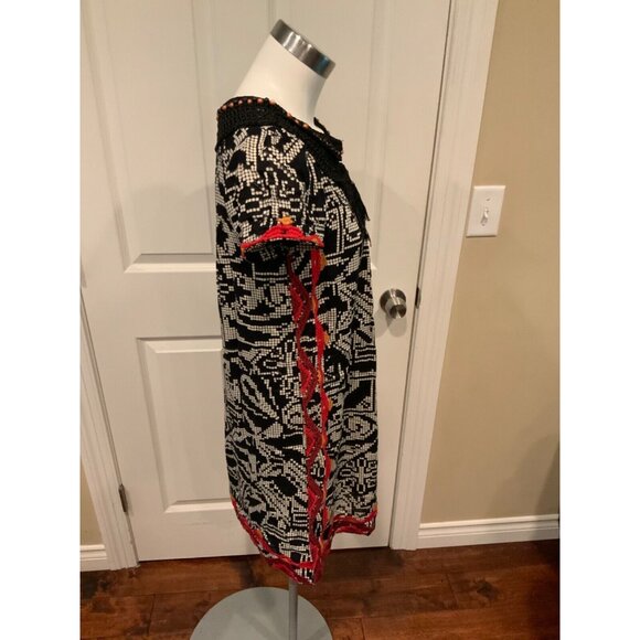 Floreat Anthropologie Black & White Geometric Embroidered Mini Dress, Size XS - Picture 3 of 6